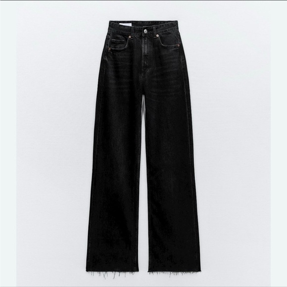 ZARA wide leg jeans pants full length grey black denim like NEW Size 32 (US 0) - Picture 6 of 11